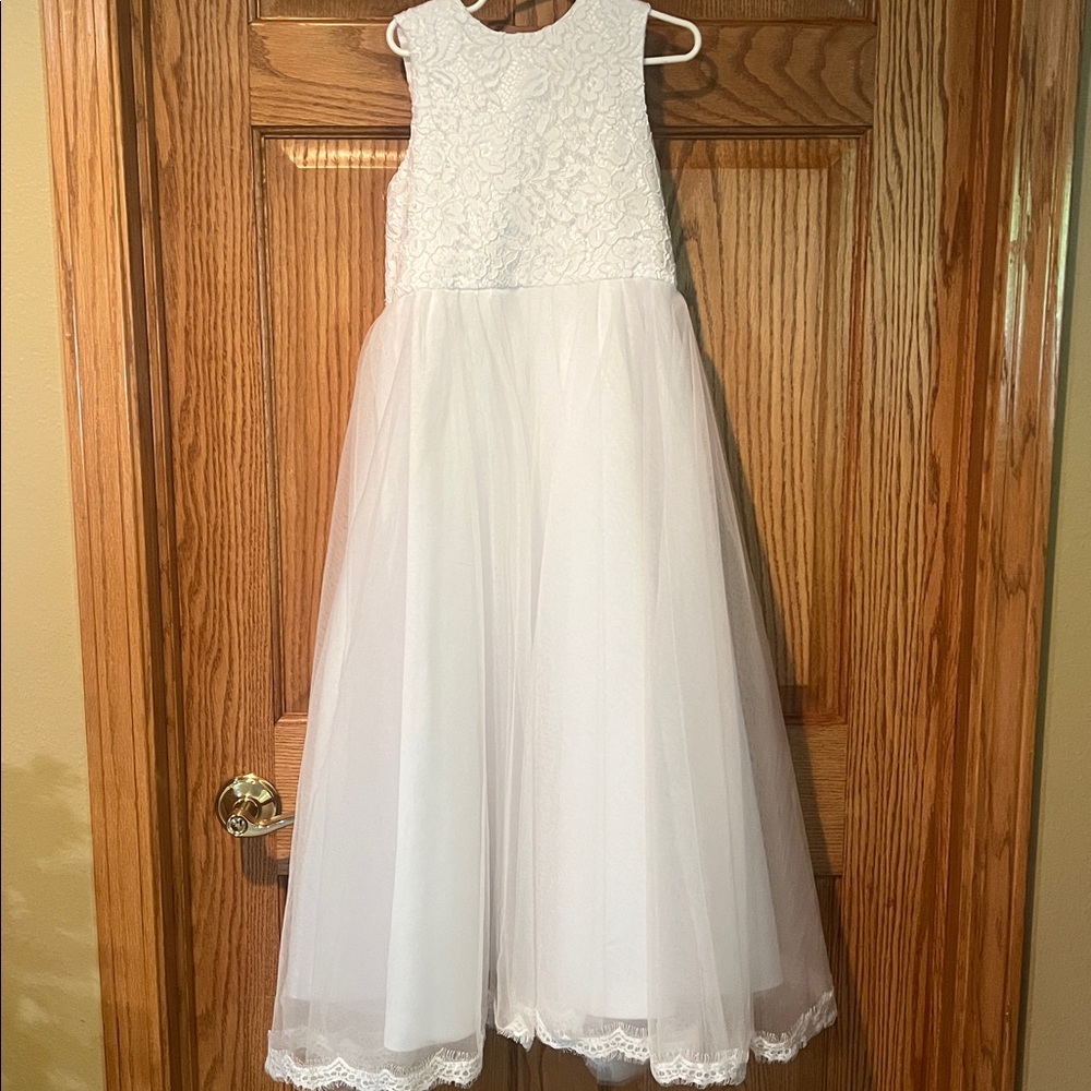 JJs House White Lace and Tulle Kids Formal Dress